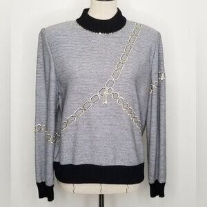 ST JOHN sweater with chain embroidery Medium